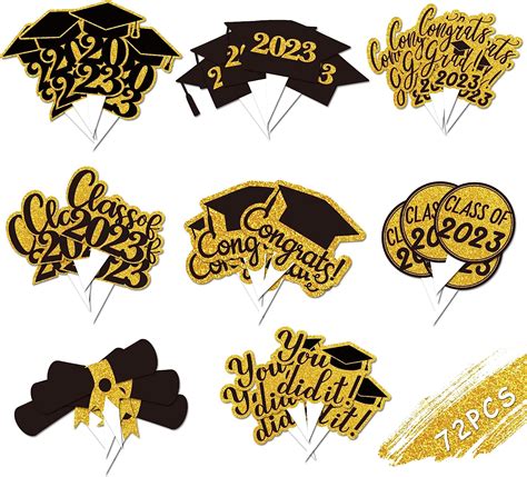 72pcs Graduation Cupcake Toppers 2023 Glitter Class Of 2023