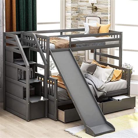 Harper And Bright Designs Twin Over Full Bunk Beds Storage Low Bunk Beds