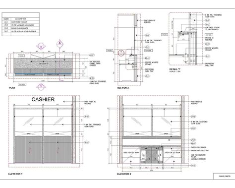 Cashier Counter Plan Elevation Sections And Typical Details For
