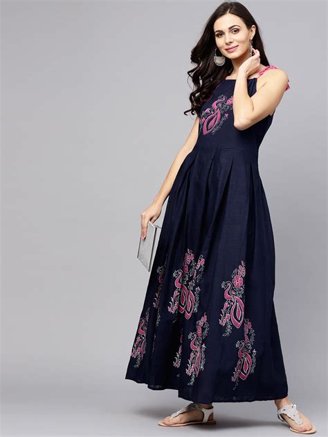 Buy Aks Women Navy Printed Maxi Dress Apparel For Women From Aks At