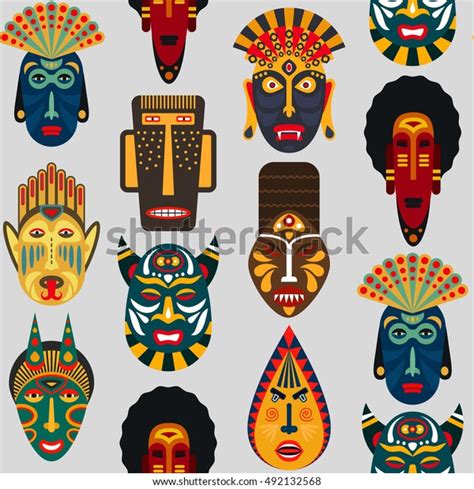 Seamless Pattern Ethnic Masks Flat Style Stock Illustration 492132568