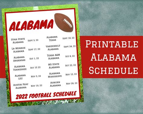 Alabama Football Schedule Printable Schedule Pdf Etsy Österreich