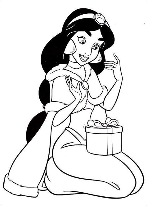 Coloriage a imprimer jasmine ouvre son cadeau de noel gratuit et colorier