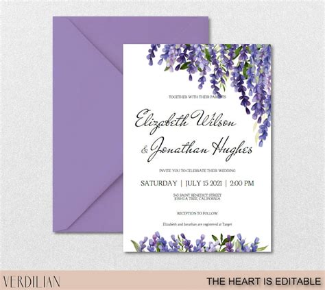 Digital Lavender Wedding Invitation Template Suite Purple Etsy