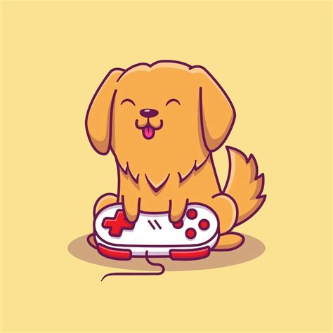 Cute Dog Gaming Icon Illustration Animal Game Icon Concept Isolated