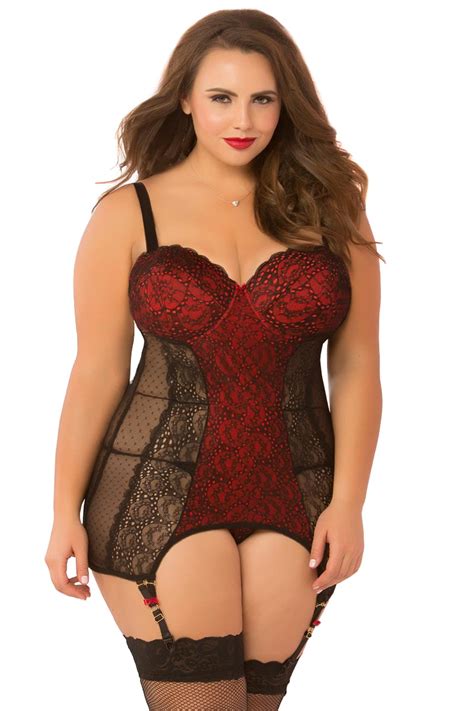 Plus Size Full Figure Sexy Lace Overlay Contrast Underwire Chemise