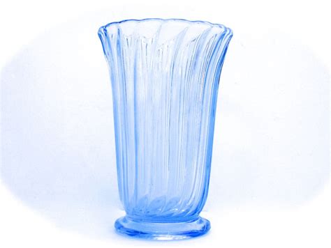 1940s Blue Depression Glass Vase Vintage Glass Vase Post War