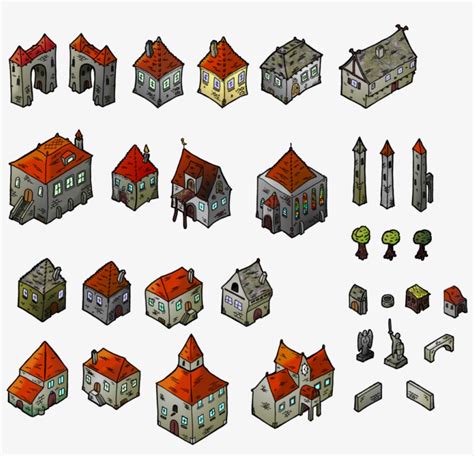 Village Clipart Rpg Isometric Medieval Buildings Free Transparent