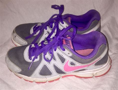 Nike Revolution 2 Girls Gray Purple Pink Athletic Running Shoes Size 4