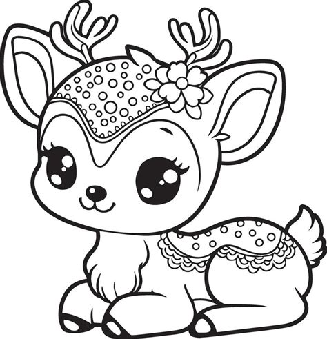 A Cute Deer Coloring Page Line Art Vector 36476044 Vector Art at Vecteezy