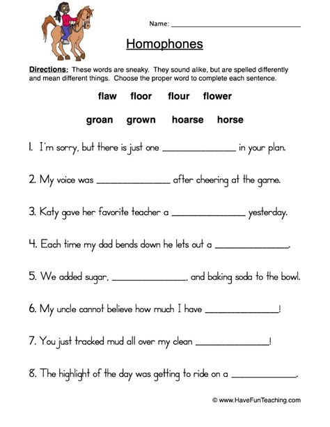 Completing Sentences With Homophones Worksheet Have Fun Teaching