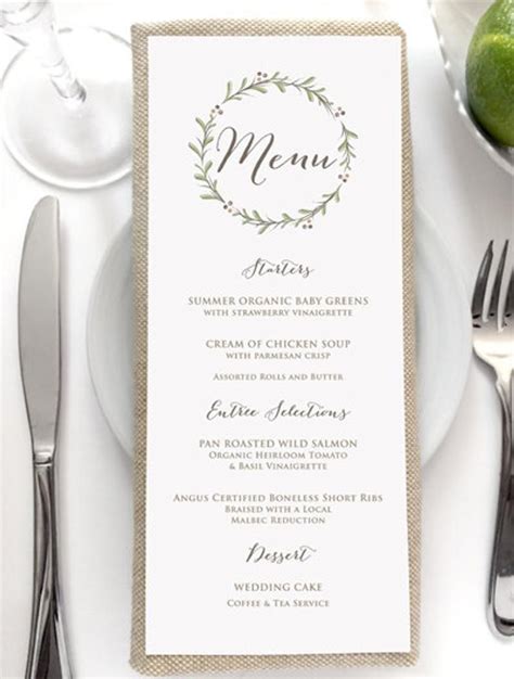 Wedding Menu Card Rustic Wedding Menus Dinner Menu Etsy Menu Di