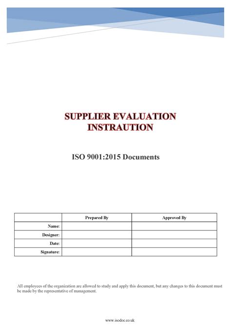 Iso 9001 Supplier Evaluation Instruction Isodoc Group Download Iso