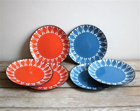 Set Of 6 Vintage Danish Modern Enamelware Plates Etsy Vintage