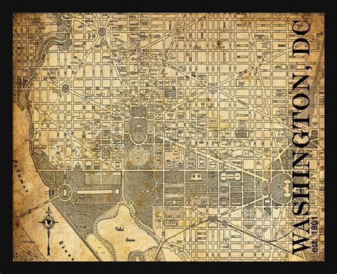 Washington Dc Map Street Map Vintage Print Poster Title Etsy