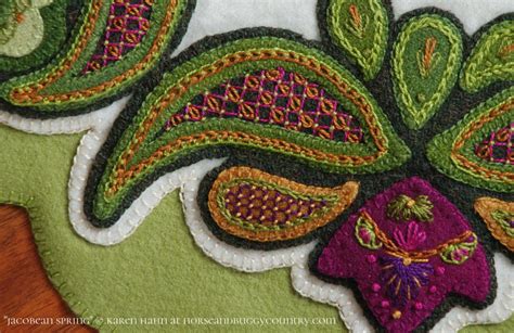Wool Applique Pattern Kit For Table Runner Jacobean Spring Hand Dyed