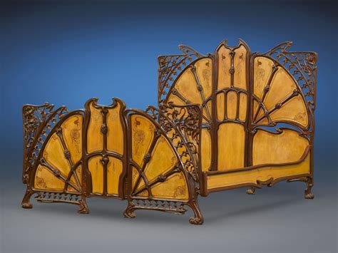 Magnificent Art Nouveau Cast Iron Bed Interspersed With Wood Panels