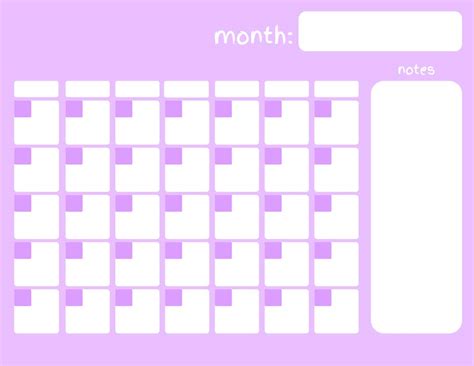 Blank Purple Printable Calendar Open Calendar Purple Etsy