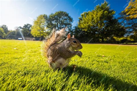 Premium Photo Grey Squirrel Eating A Nut On A Grass In The Park London