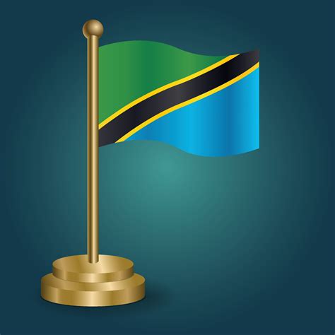 Tanzania National Flag On Golden Pole On Gradation Isolated Dark