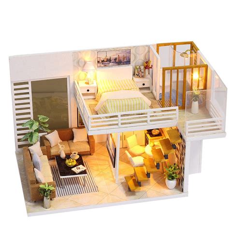 3d Cozy Diy Wooden Miniature Dollhouse Kits With Dust Cover Led Light
