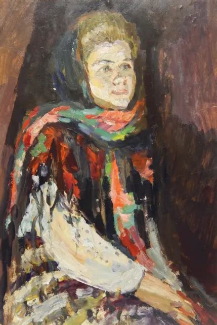 Original Antique Oil Painting Woman Female Portrait Vintage Soviet