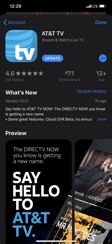 The watchtv app installed from the. AT&T TV app update is here on iOS. : DirecTVNow