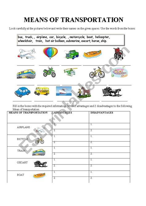 Mean of transportation worksheet - ESL worksheet by sjaen221