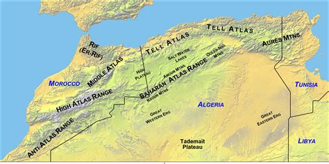 Streets names and panorama africa. North Africa Mountain Ranges Map - Ben Bel Alia Algeria • mappery