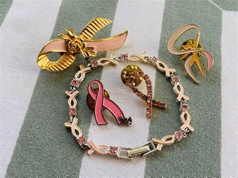 5 Vintage Breast Cancer Awareness Pink Metal Enamel R Gem