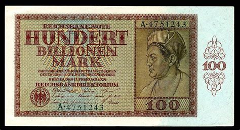 A 100 trillion mark banknote issued in October 1923, at the height of