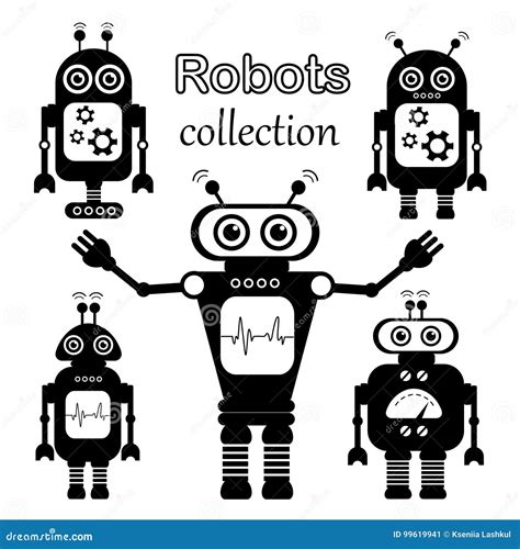 Set Of Vector Robots In Cartoon Style Stock Vector Illustration Of