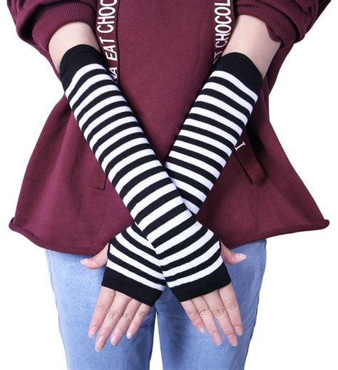 emo striped arm warmers striped fingerless gloves black and etsy arm warmers black and
