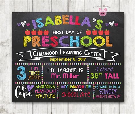 Girls Rainbow School Chalkboard Poster First Day Of Kindergarten Sign