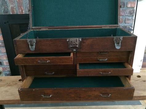 With the right plans, materials, and equipment, you can build this simple garden tool box caddy, as shown here. Hand Crafted Vintage Industrial Machinist Tool Box / Jewelry Box by M.Karl, LLC | CustomMade.com