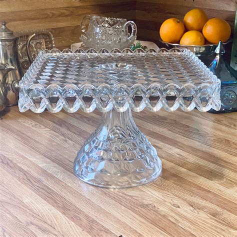 american fostoria 10 vintage square cake stand with rum well etsy