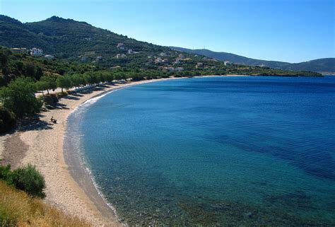 In general outline it is a long and narrow island; Katsapa bay, Marmari, Evia, Greece Photo from Kokinis in ...