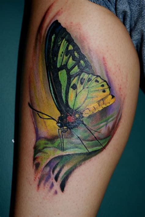 Big Butterfly Tattoo On Calf