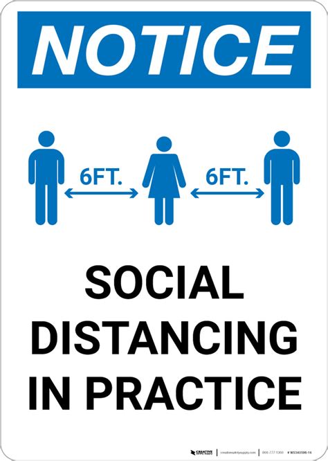 Notice Social Distancing In Practice With Icons Portrait Wall Sign
