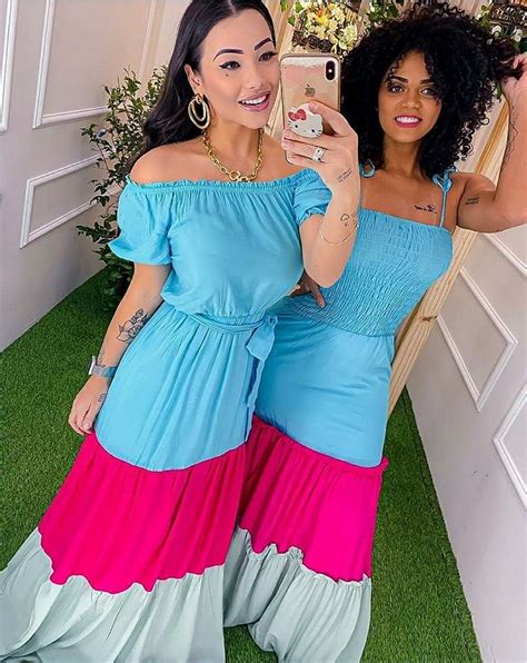 Vestido Longo Colors Blue Pink Green Com Elastex Madame Ninna Loja