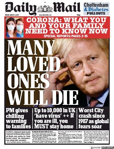 Daily Mail Uk Front Page For 13 March 2020 Paperboy Online Newspapers