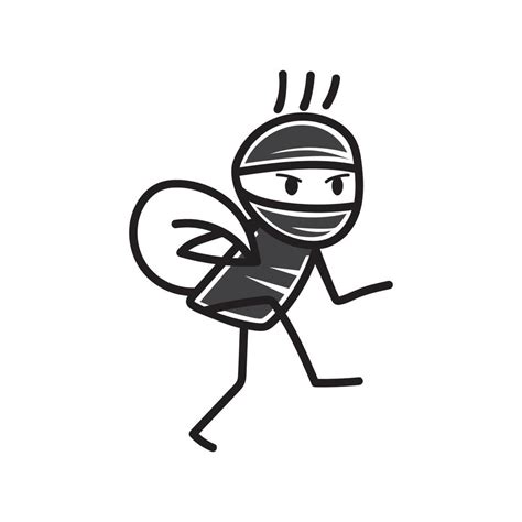 Stick Figure Drawing Illustration Of Thief Running With Bag Of Loot