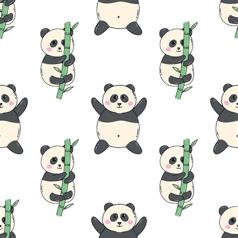 Premium Vector Cute Panda Seamless Pattern On White Background