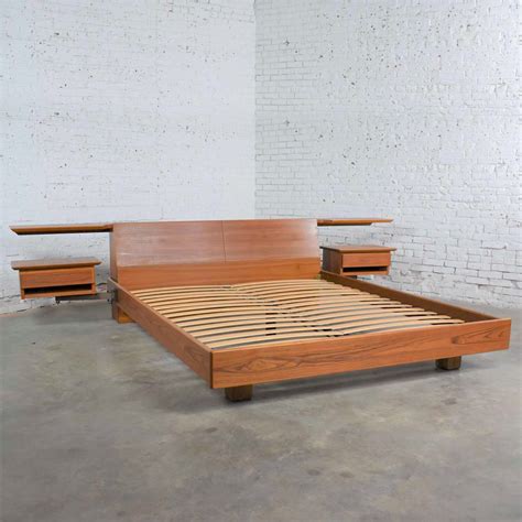 Teak Scandinavian Modern Cal King Storage Platform Bed And Swing Arm