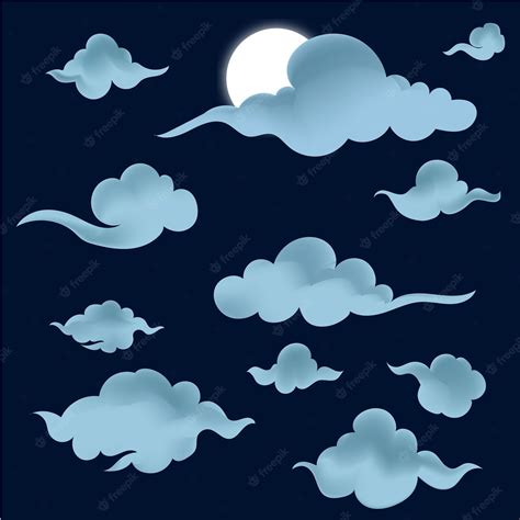 Premium Vector Night Sky With Full Moon Hidden Behind Clouds Scenery