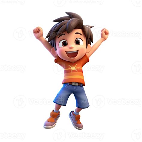 3d Happy Cartoon Boy On Transparent Background Generative Ai 24346431 Png