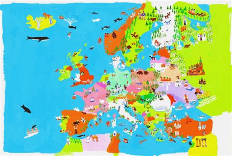 Illustrated Map Of European Culture And Wildlife Stock Images