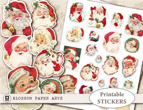 Christmas Stickers Vintage Christmas Santa Stickers Digital Etsy