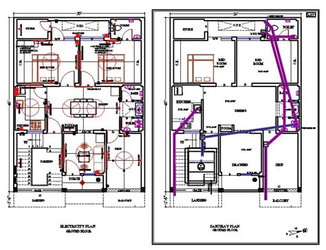 30 X40 Residential House Plan DWG File Cadbull Plumbing Layout House