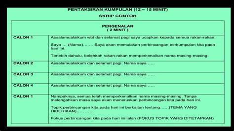 Contoh Skrip Pentaksiran Kumpulan Ujian Bertutur Bahasa Melayu Spm